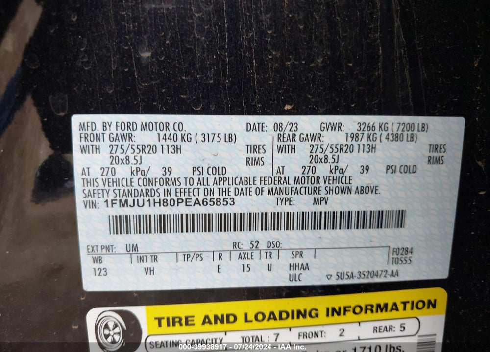 2023 FORD EXPEDITION XLT VIN: 1FMJU1H80PEA65853