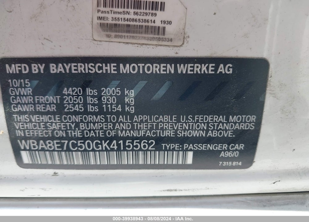 2016 BMW 328I VIN: WBA8E7C50GK415562