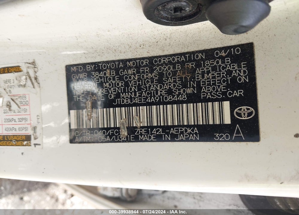 2010 TOYOTA COROLLA LE VIN: JTDBU4EE4A9108448