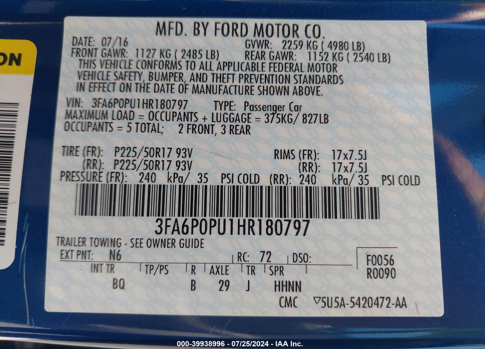 2017 FORD FUSION ENERGI SE LUXURY VIN: 3FA6P0PU1HR180797