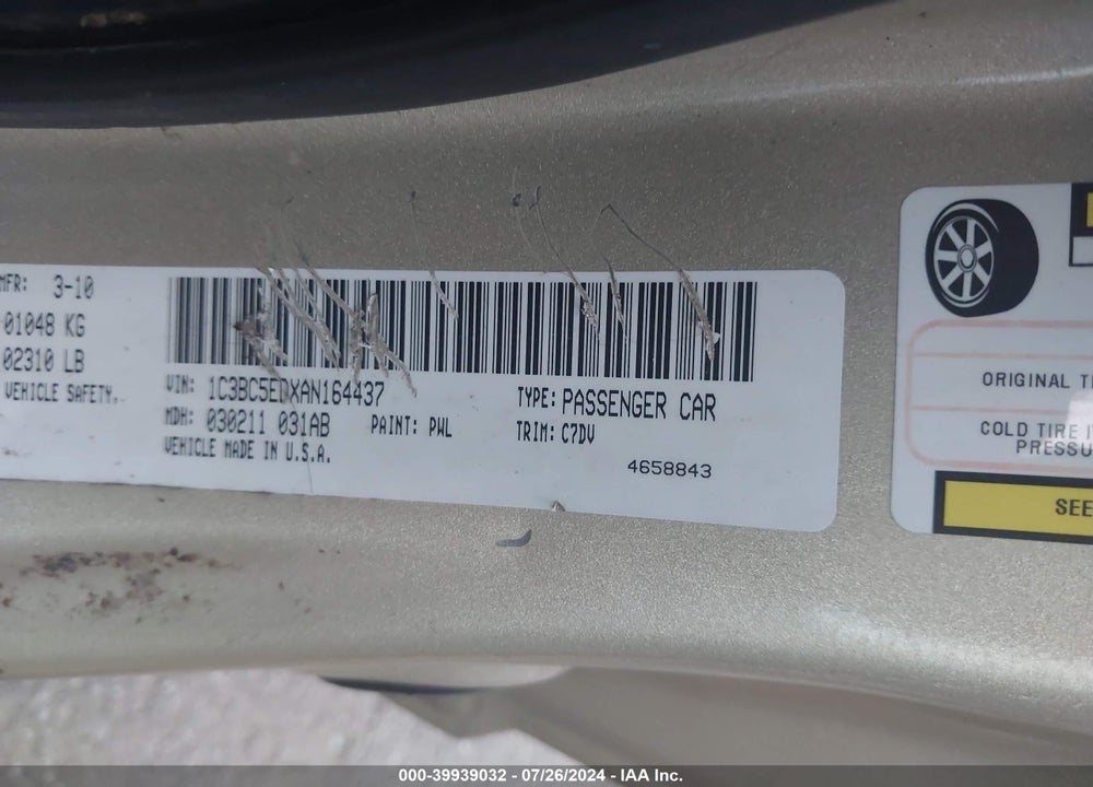 2010 CHRYSLER SEBRING TOURING VIN: 1C3BC5EDXAN164437