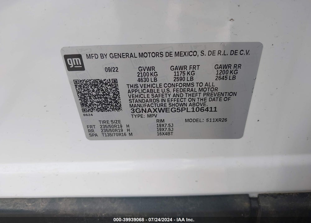 2023 CHEVROLET EQUINOX AWD RS VIN: 3GNAXWEG5PL106411