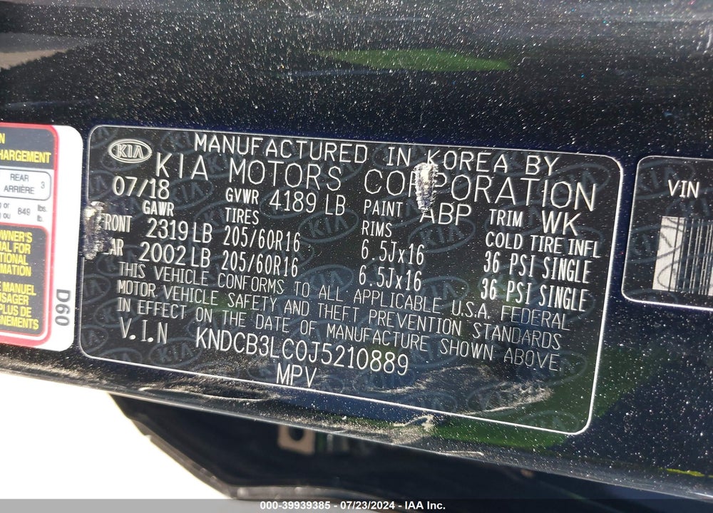2018 KIA NIRO LX VIN: KNDCB3LC0J5210889