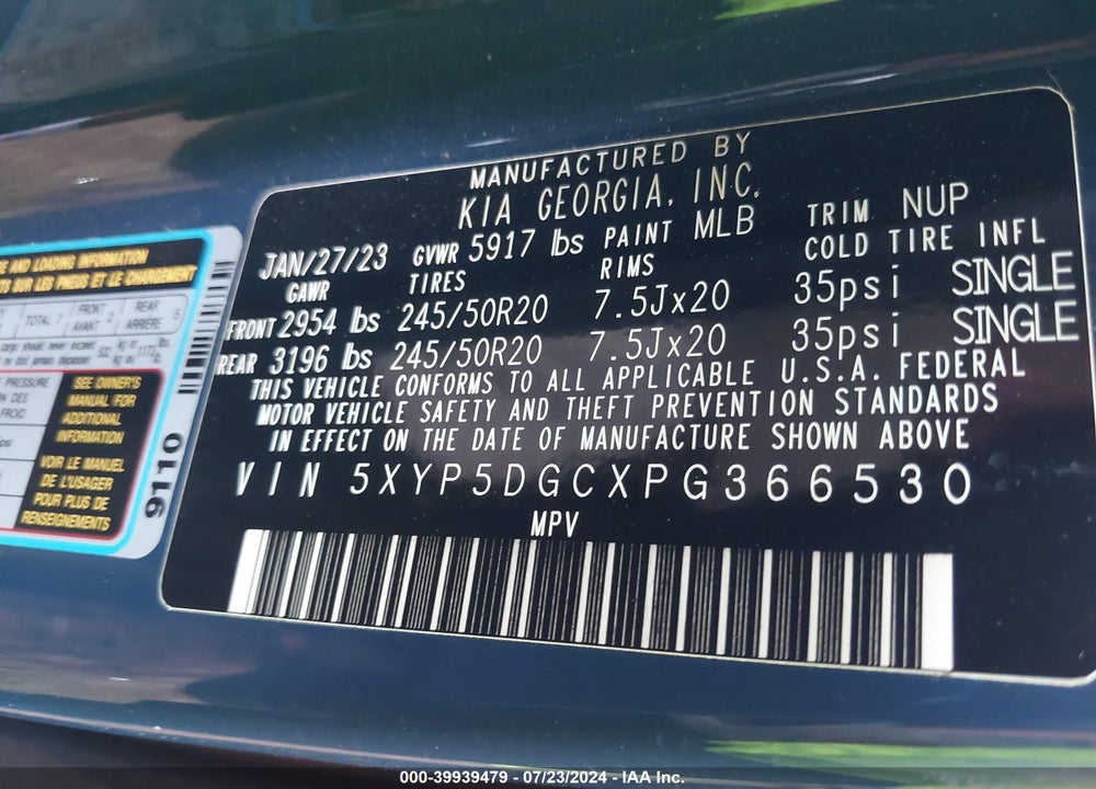 2023 KIA TELLURIDE SX VIN: 5XYP5DGCXPG366530