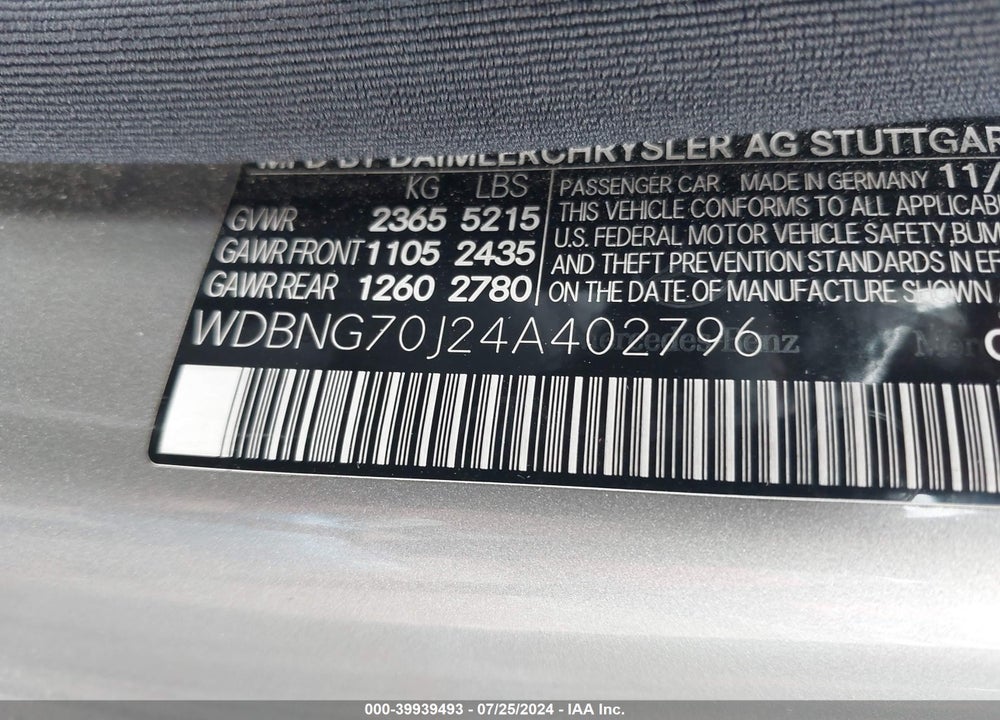 2004 MERCEDES-BENZ S 430 VIN: WDBNG70J24A402796