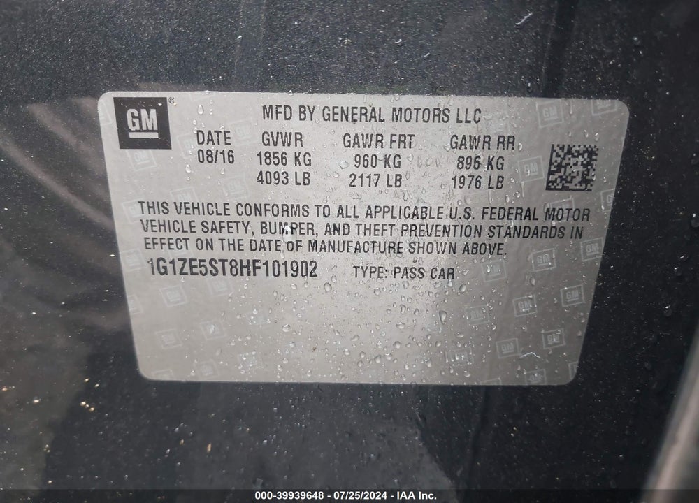 2017 CHEVROLET MALIBU 1LT VIN: 1G1ZE5ST8HF101902