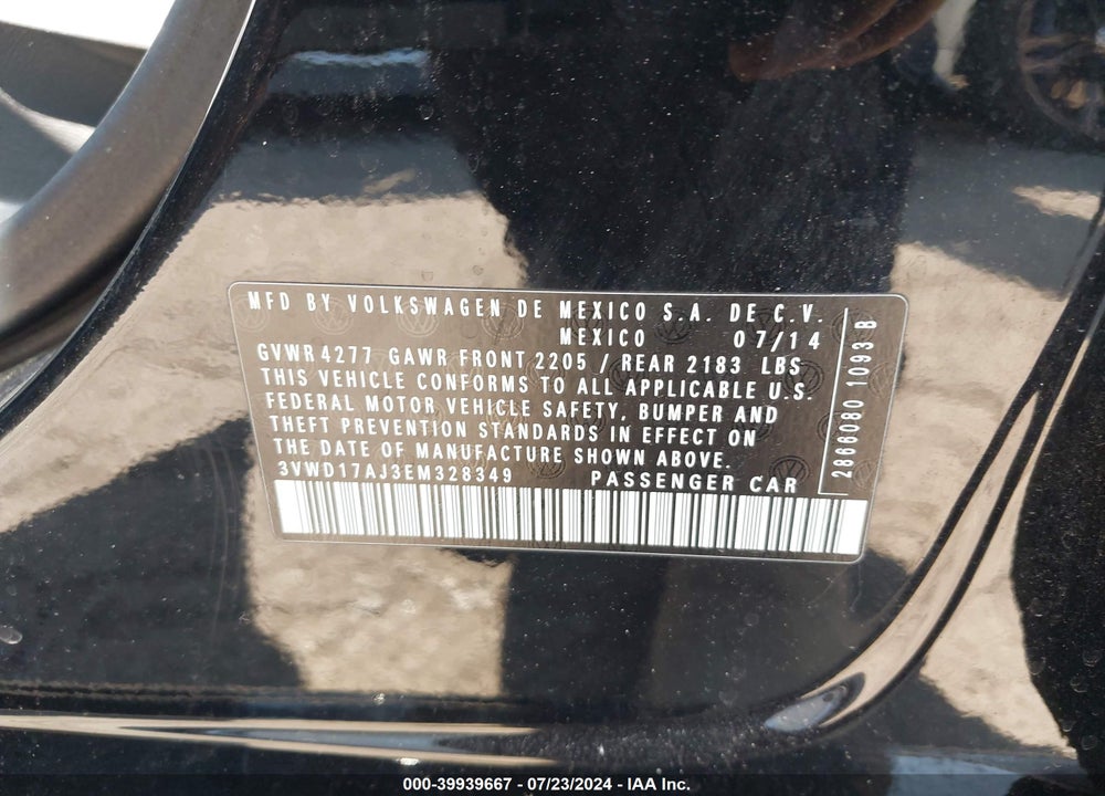 2014 VOLKSWAGEN JETTA 1.8T SE VIN: 3VWD17AJ3EM328349