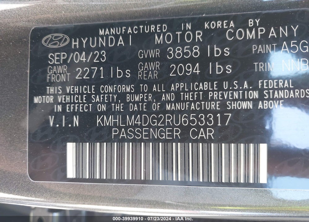 2024 HYUNDAI ELANTRA SEL VIN: KMHLM4DG2RU653317