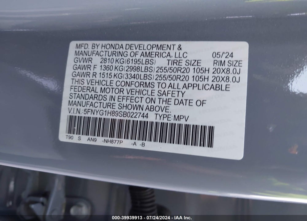 2025 HONDA PILOT AWD ELITE VIN: 5FNYG1H89SB022744