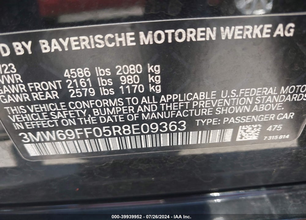 2024 BMW 3 SERIES 330I VIN: 3MW69FF05R8E09363