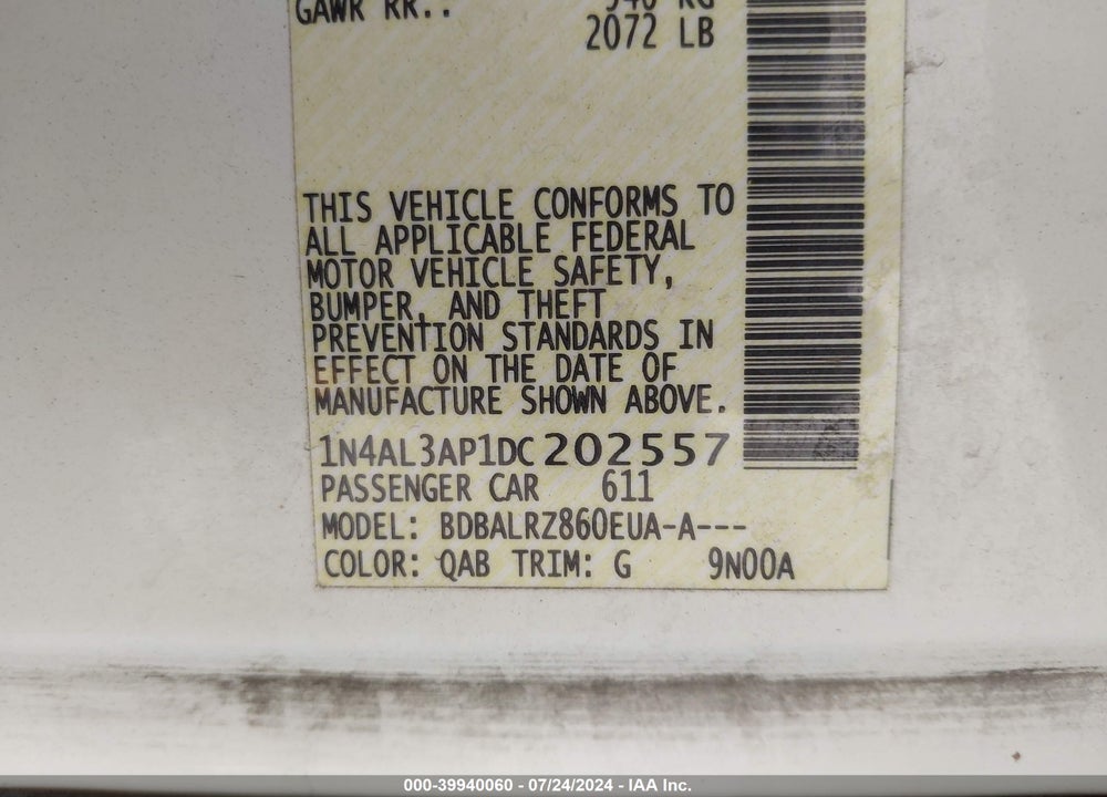 2013 NISSAN ALTIMA 2.5 S VIN: 1N4AL3AP1DC202557