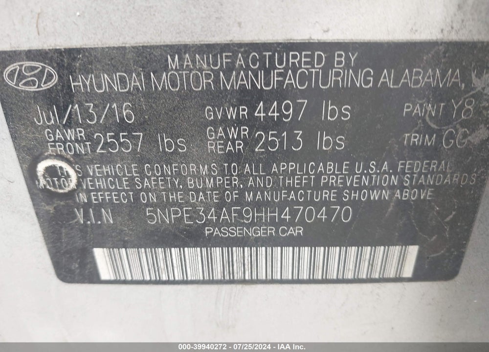 2017 HYUNDAI SONATA SPORT VIN: 5NPE34AF9HH470470