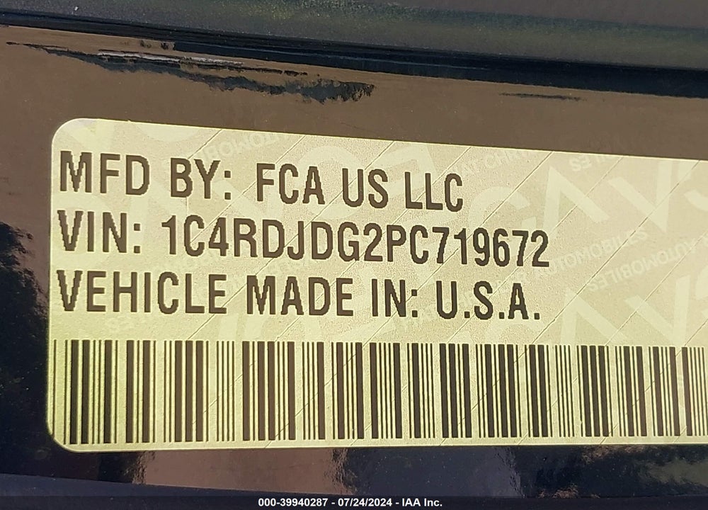 2023 DODGE DURANGO GT AWD VIN: 1C4RDJDG2PC719672