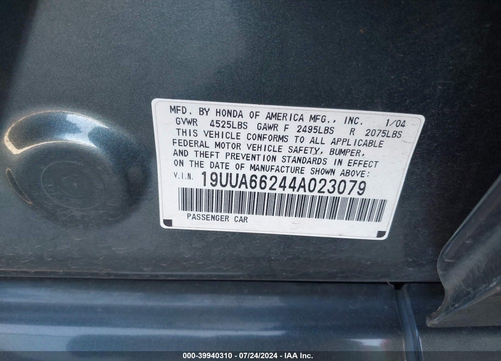 2004 ACURA TL VIN: 19UUA66244A023079