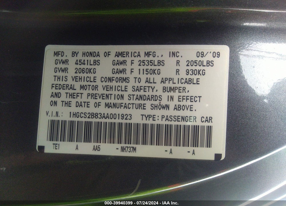 2010 HONDA ACCORD 3.5 EX-L VIN: 1HGCS2B83AA001923