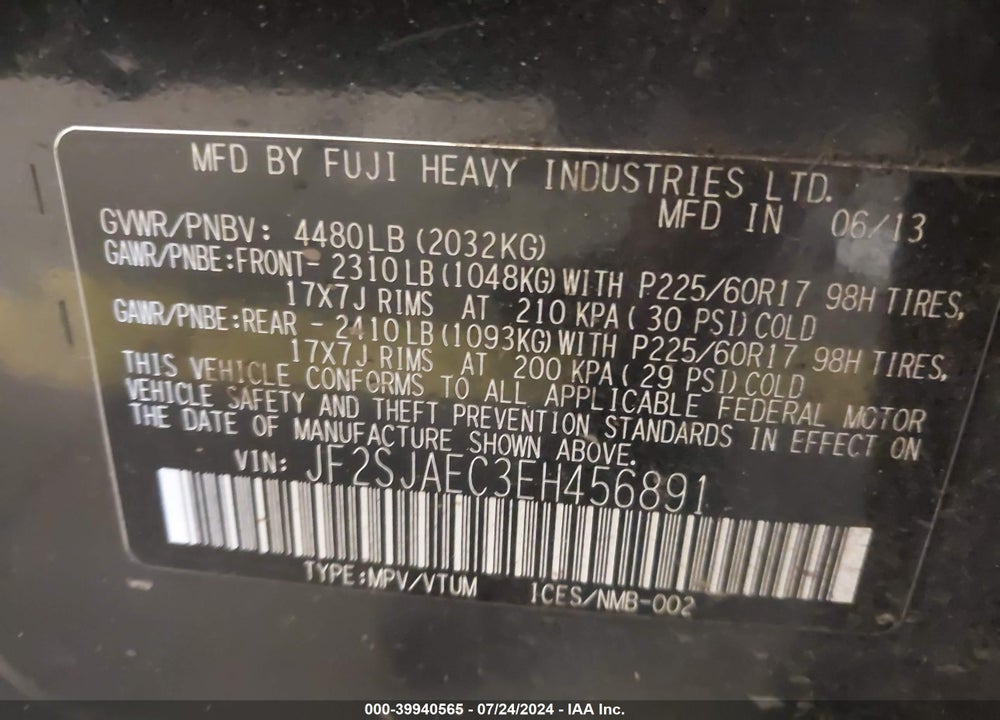 2014 SUBARU FORESTER 2.5I PREMIUM VIN: JF2SJAEC3EH456891