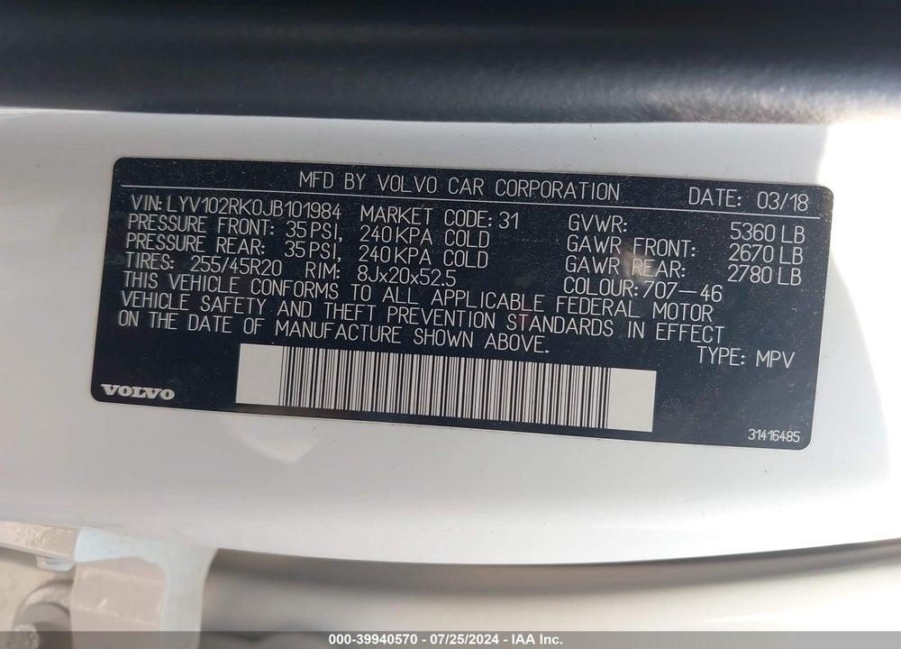 2018 VOLVO XC60 T5 MOMENTUM VIN: LYV102RK0JB101984