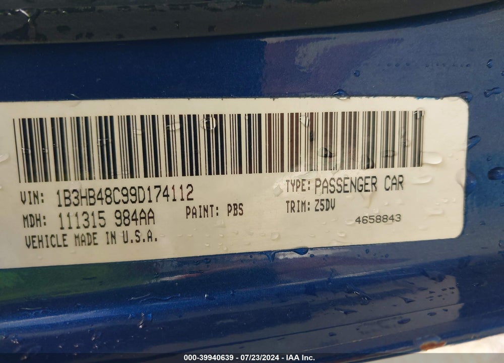 2009 DODGE CALIBER SXT VIN: 1B3HB48C99D174112
