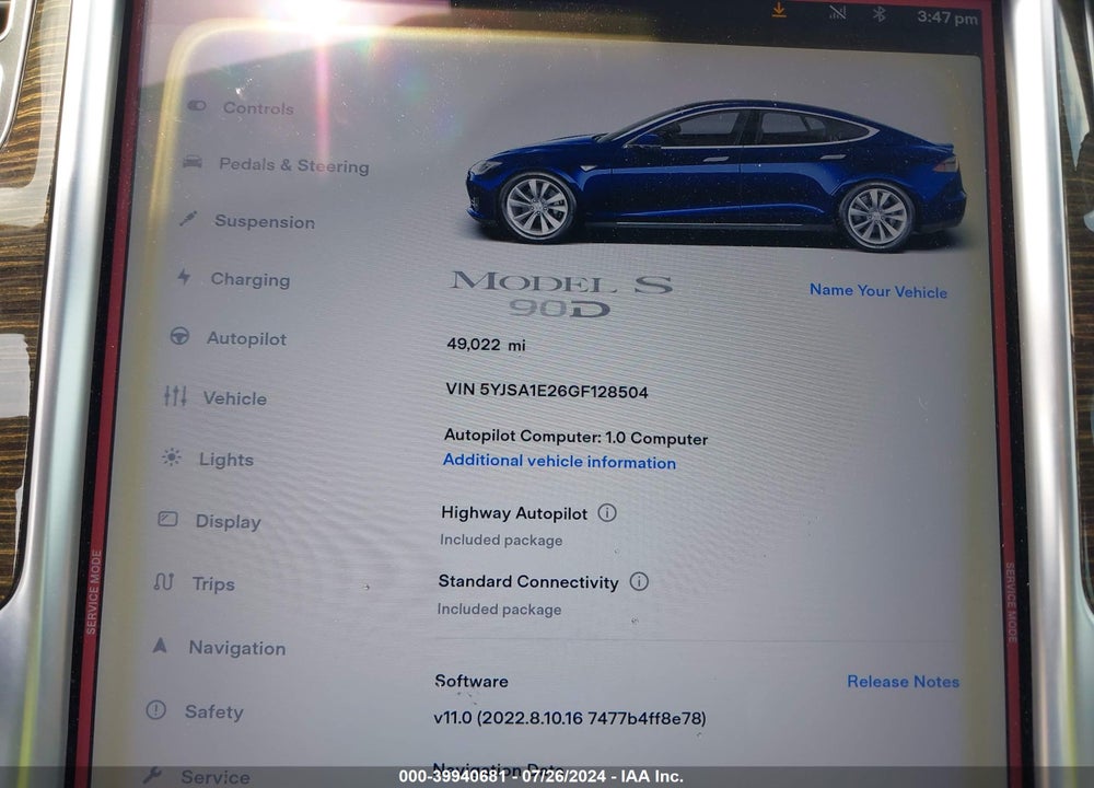 2016 TESLA MODEL S 60D/70D/75D/85D/90D VIN: 5YJSA1E26GF128504