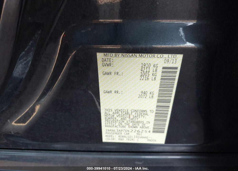 2014 NISSAN ALTIMA 2.5 SV VIN: 1N4AL3AP7EN226254