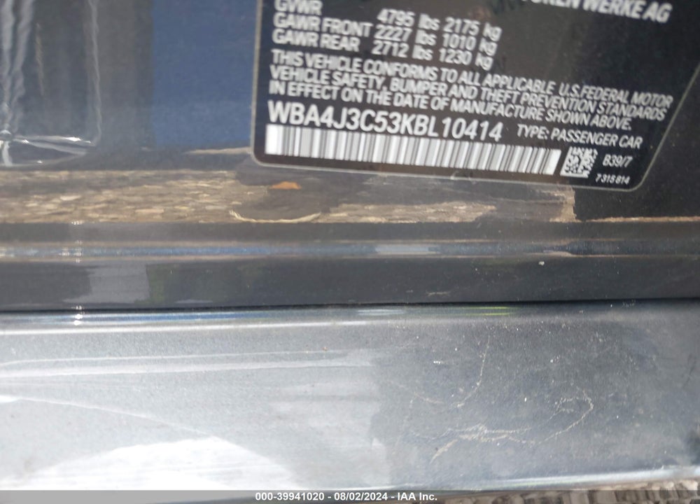 2019 BMW 430I GRAN COUPE XDRIVE VIN: WBA4J3C53KBL10414