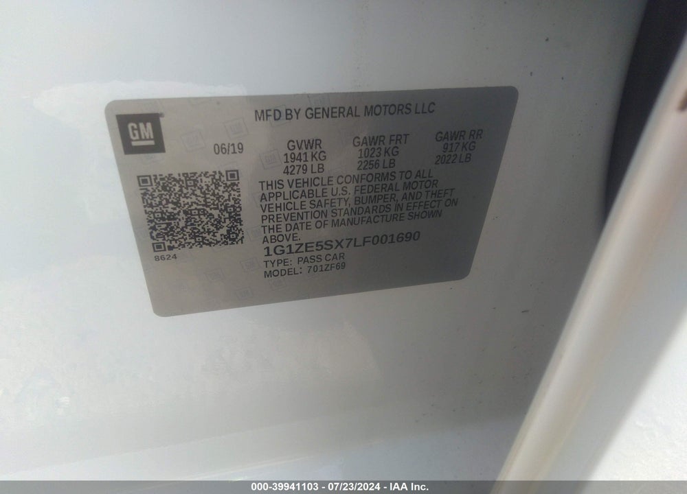 2020 CHEVROLET MALIBU FWD PREMIER VIN: 1G1ZE5SX7LF001690