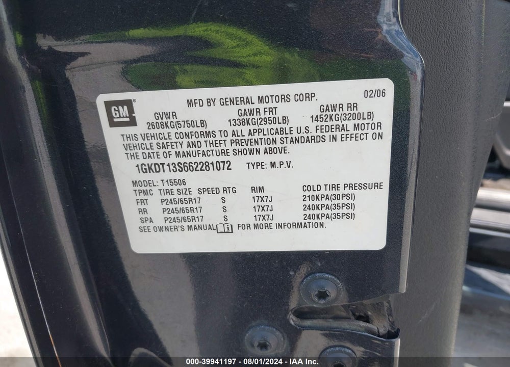 2006 GMC ENVOY SLT VIN: 1GKDT13S662281072
