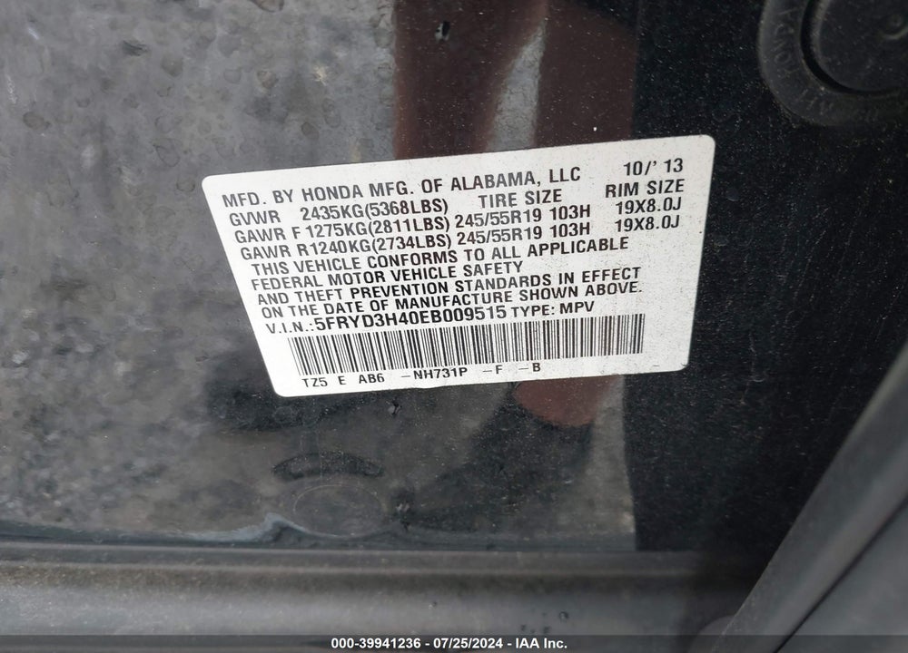 2014 ACURA MDX TECHNOLOGY PACKAGE VIN: 5FRYD3H40EB009515