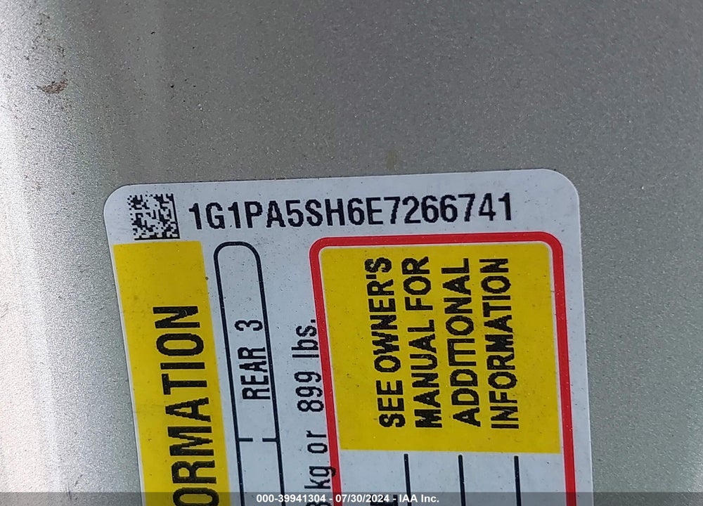 2014 CHEVROLET CRUZE LS AUTO VIN: 1G1PA5SH6E7266741
