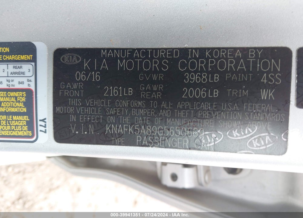 2016 KIA FORTE LX VIN: KNAFK5A89G5650669