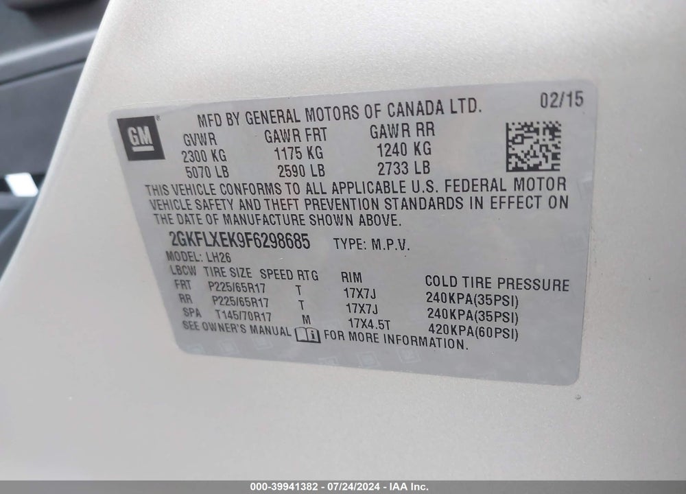 2015 GMC TERRAIN SLT-1 VIN: 2GKFLXEK9F6298685