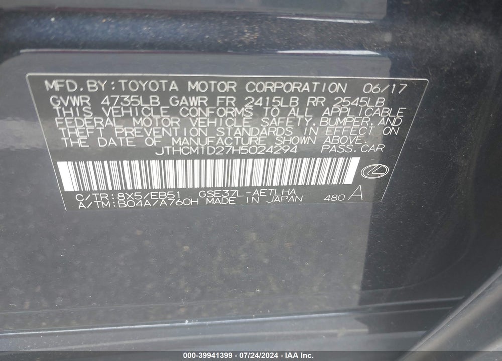 2017 LEXUS IS 300 VIN: JTHCM1D27H5024294