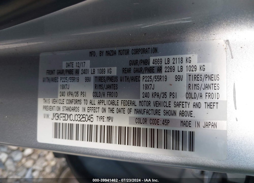2018 MAZDA CX-5 VIN: JM3KFBDM0J0325045