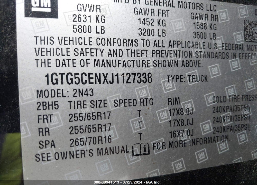 2018 GMC CANYON SLE VIN: 1GTG5CENXJ1127338