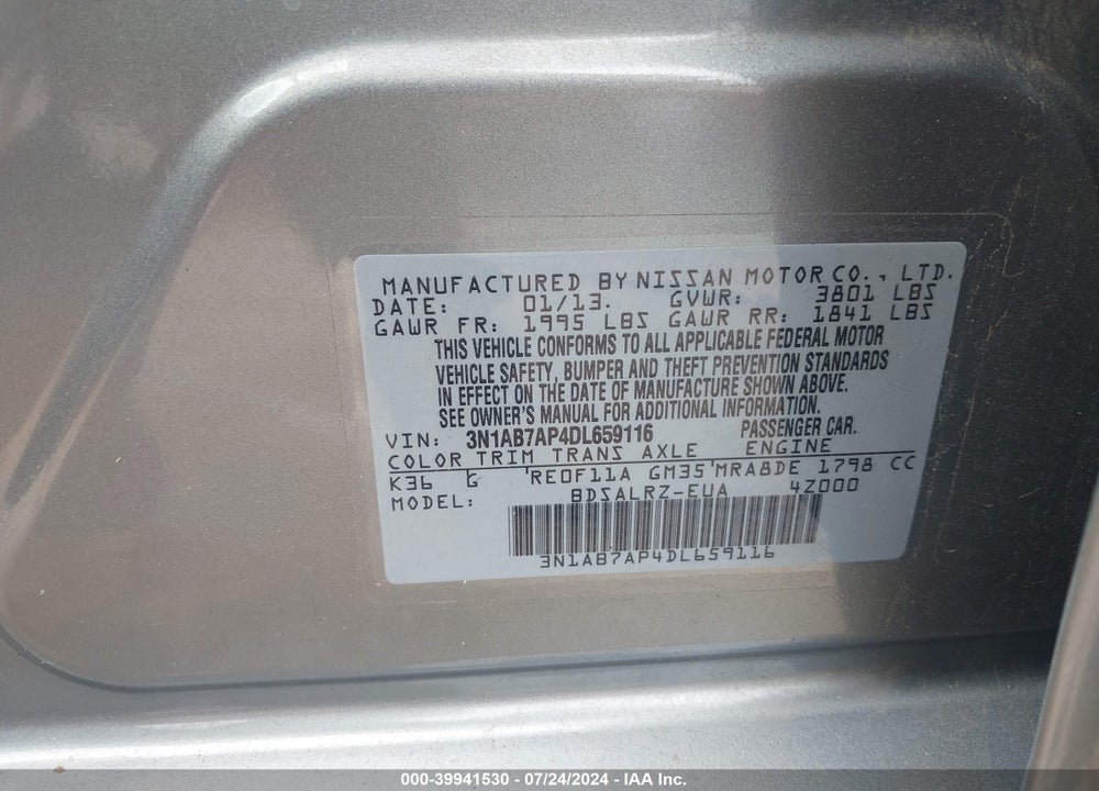2013 NISSAN SENTRA SR VIN: 3N1AB7AP4DL659116