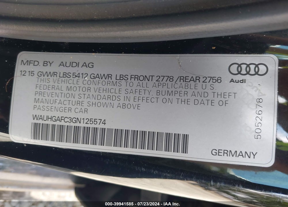 2016 AUDI A6 3.0T PREMIUM PLUS VIN: WAUHGAFC3GN125574