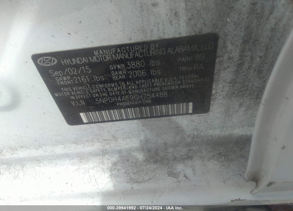 2016 HYUNDAI ELANTRA SE VIN: 5NPDH4AE9GH754488