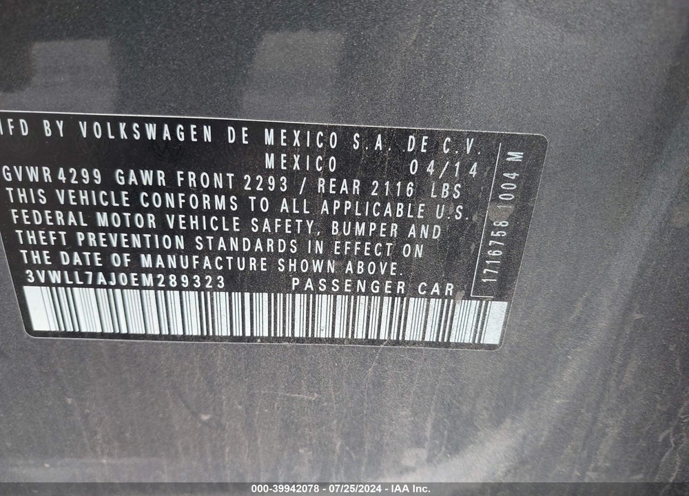 2014 VOLKSWAGEN JETTA 2.0L TDI VALUE EDITION VIN: 3VWLL7AJ0EM289323