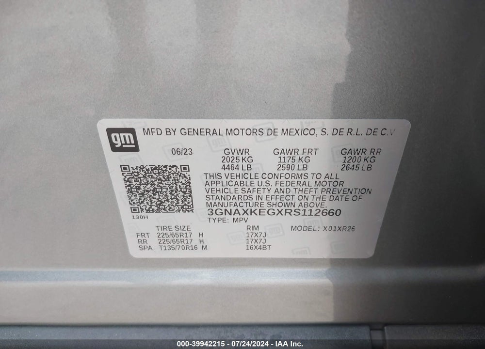 2024 CHEVROLET EQUINOX FWD LT VIN: 3GNAXKEGXRS112660