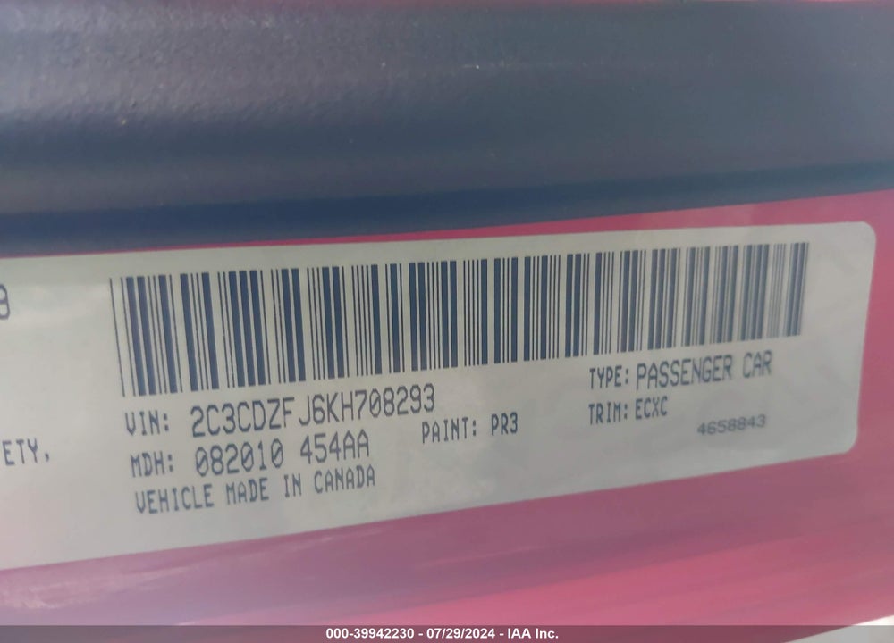 2019 DODGE CHALLENGER R/T SCAT PACK VIN: 2C3CDZFJ6KH708293