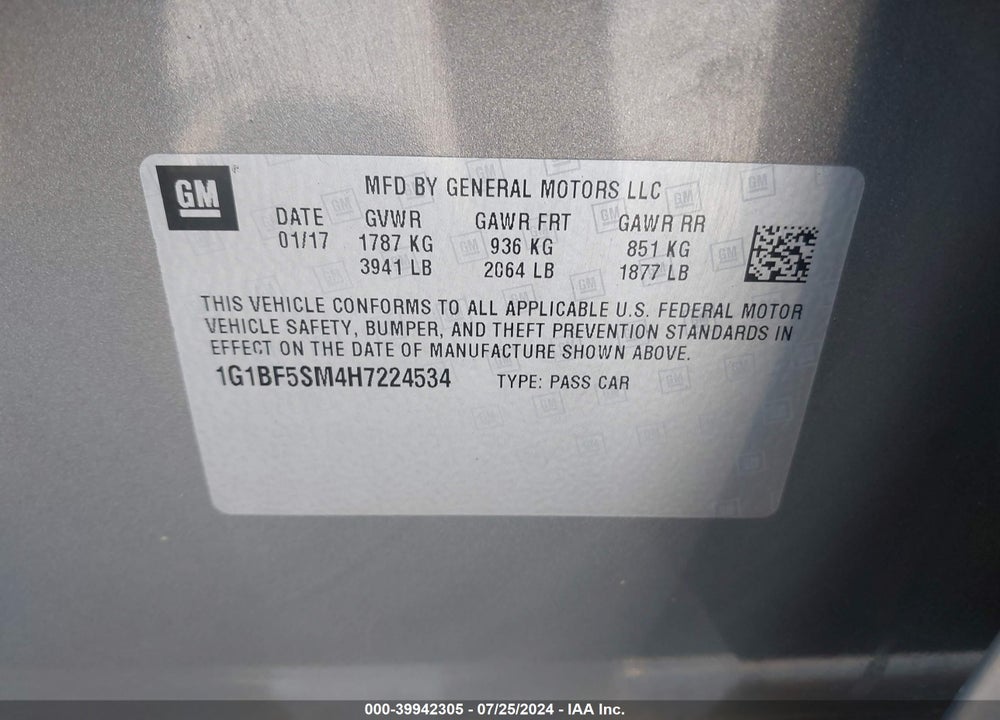 2017 CHEVROLET CRUZE PREMIER AUTO VIN: 1G1BF5SM4H7224534