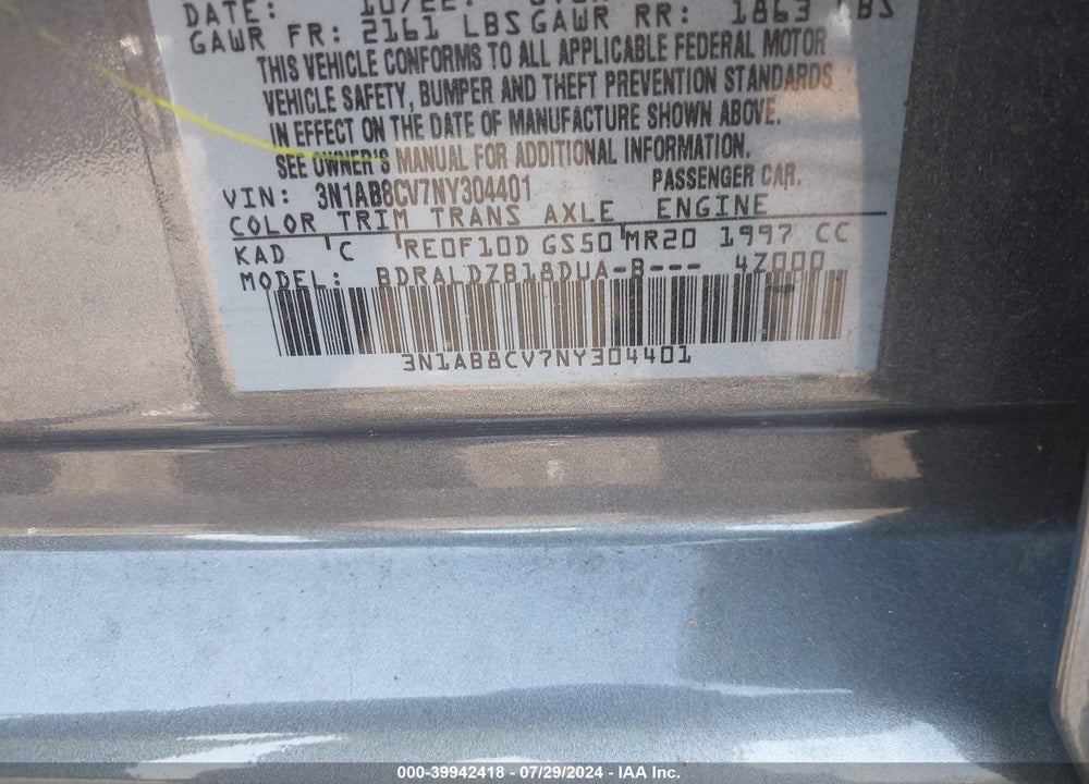 2022 NISSAN SENTRA SV XTRONIC CVT VIN: 3N1AB8CV7NY304401