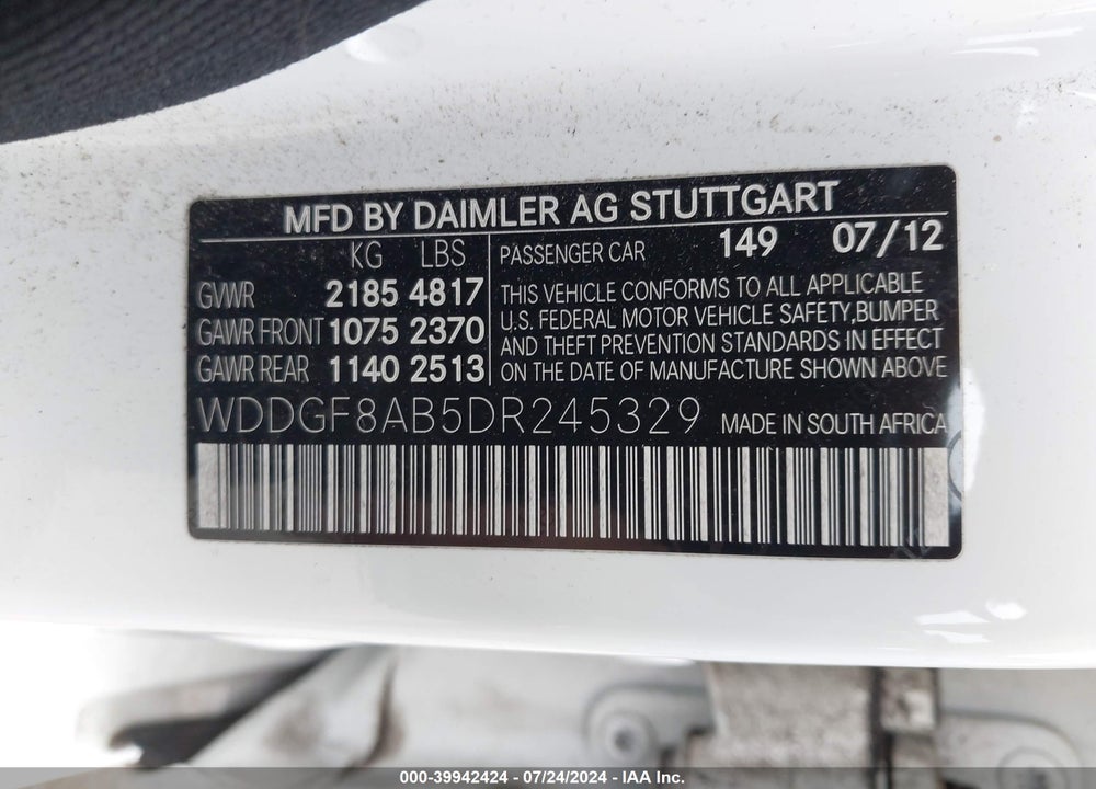 2013 MERCEDES-BENZ C 300 LUXURY 4MATIC/SPORT 4MATIC VIN: WDDGF8AB5DR245329