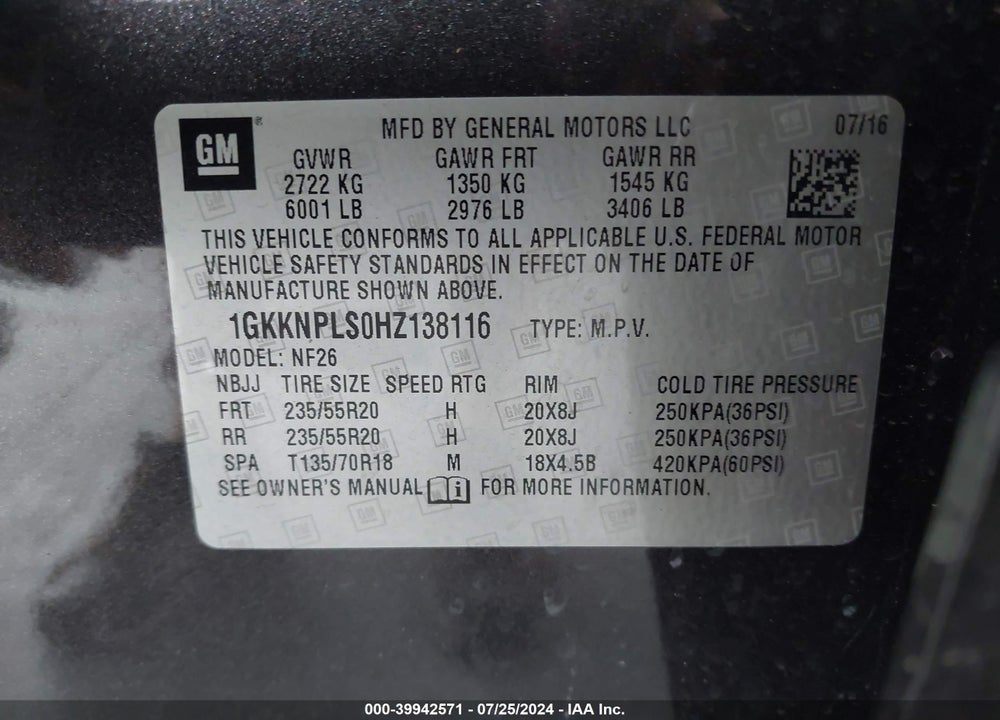 2017 GMC ACADIA DENALI VIN: 1GKKNPLS0HZ138116