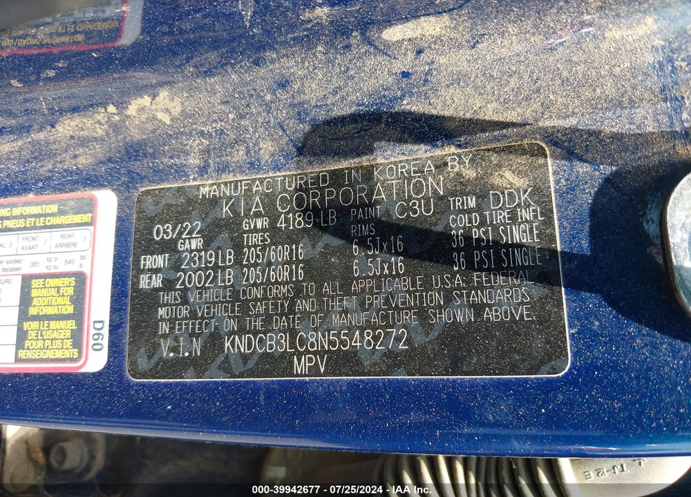 2022 KIA NIRO LXS VIN: KNDCB3LC8N5548272