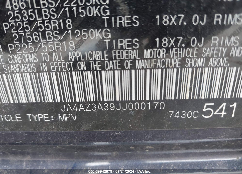 2018 MITSUBISHI OUTLANDER SEL VIN: JA4AZ3A39JJ000170