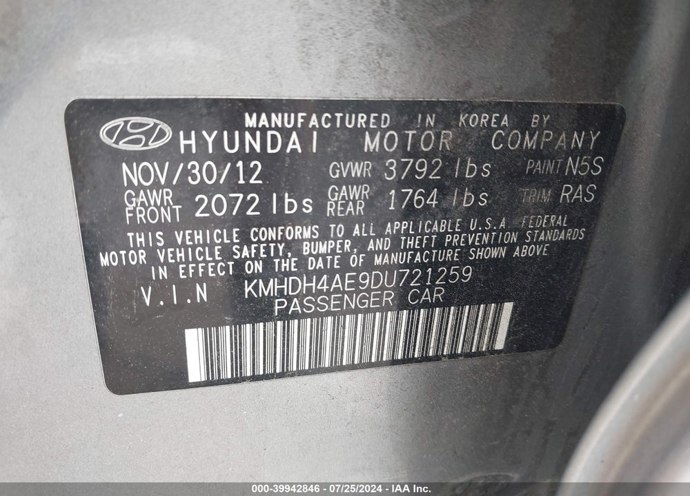 2013 HYUNDAI ELANTRA GLS VIN: KMHDH4AE9DU721259