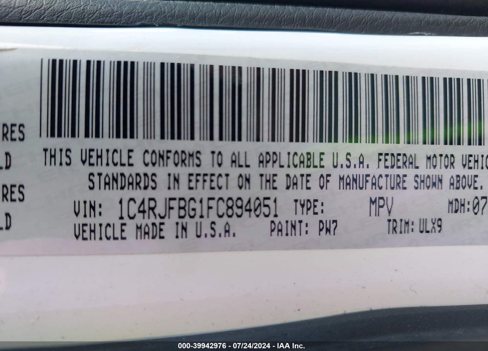 2015 JEEP GRAND CHEROKEE LIMITED VIN: 1C4RJFBG1FC894051