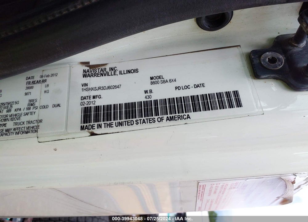 2013 INTERNATIONAL 8600 8600 VIN: 1HSHXSJR3DJ602647