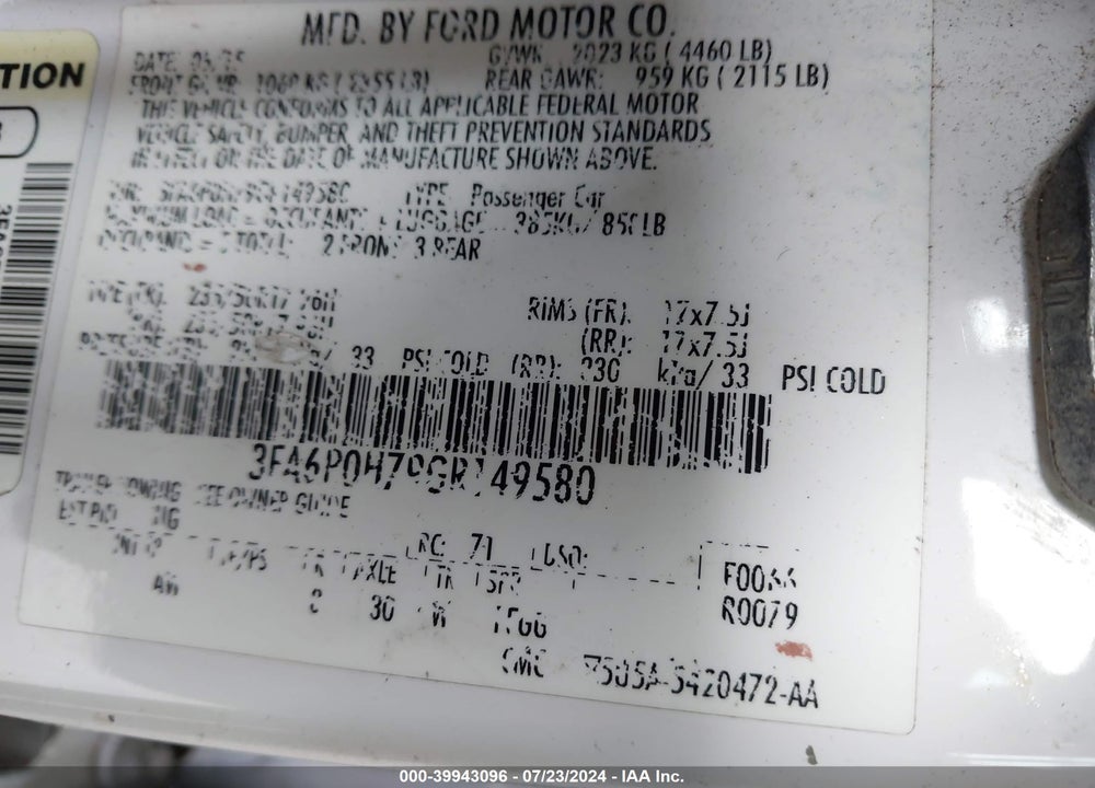 2016 FORD FUSION SE VIN: 3FA6P0H79GR149580